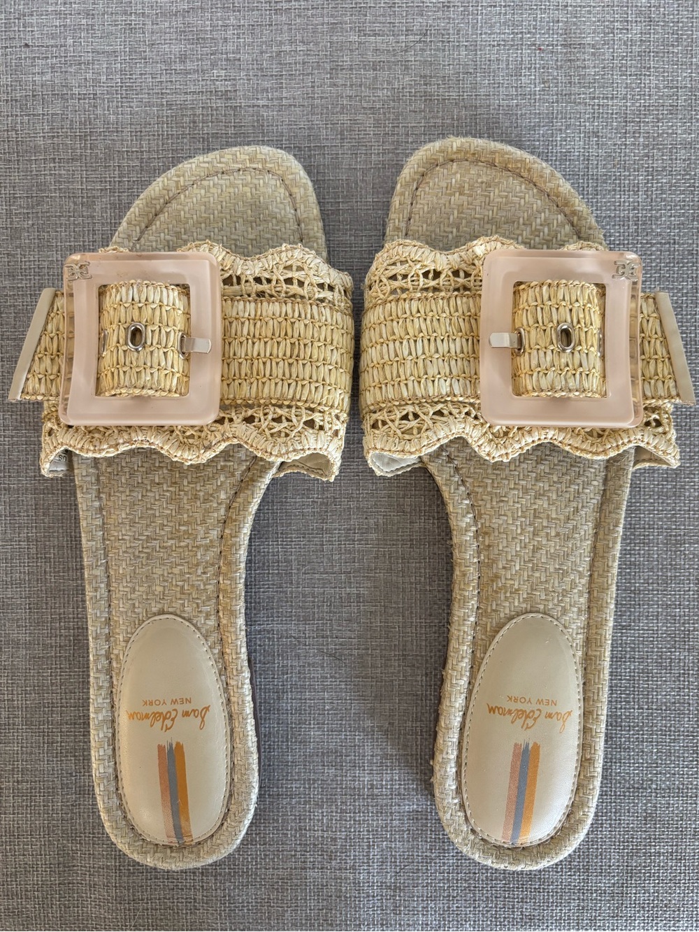 Sam Edelman Bambi Raffia Woven Buckle Slide Sandals Natural Beige Size 9.5